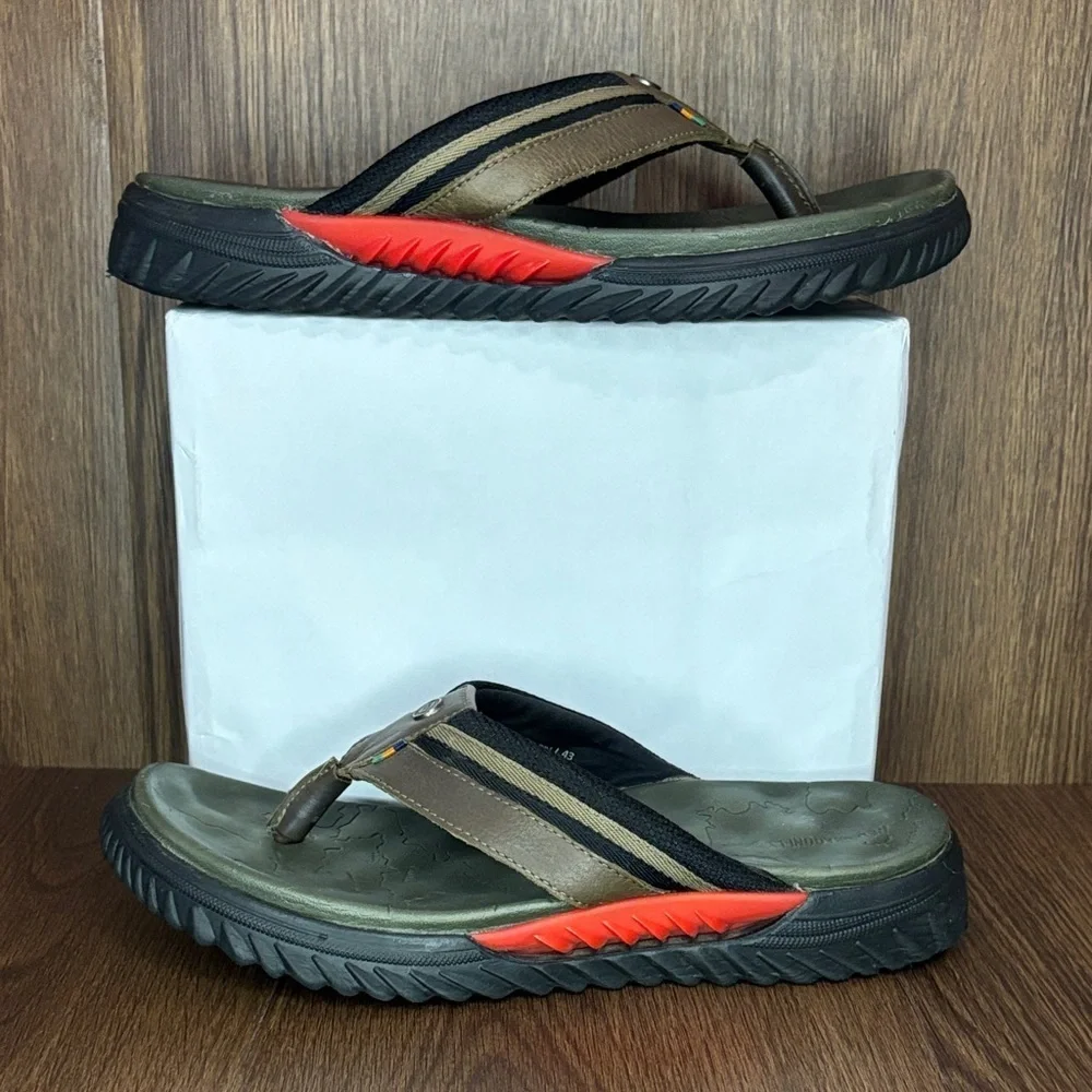 Red Dragonfly Buckaroo Men’s Flip Flops Olive Black Size 9 Comfort Sandals
